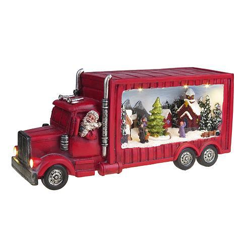 Dekorácia MagicHome Vianoce, Vianočný kamión, 6 LED biela, polyresin, 3xAA