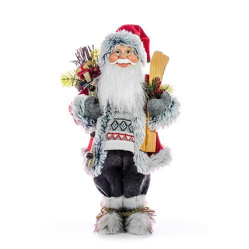 Vianočná dekorácia MagicHome, Santa s lyžami a drevom, 60 cm