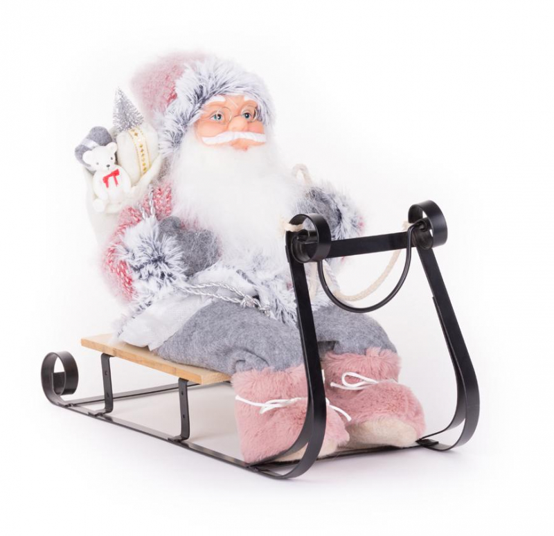 Vianočná dekorácia MagicHome, Santa na sánkach, sivo - ružový, 46 cm