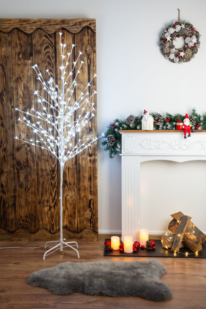Vianočný LED strom MagicHome Cherry Tree, 180 cm, biely, studená biela, exteriér