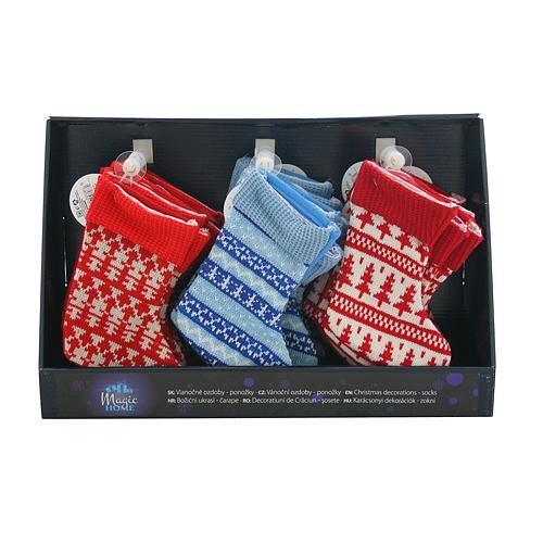 Ozdoba MagicHome Vianoce, ponožka, červená, modrá, vianočný motív, Sellbox 30 ks