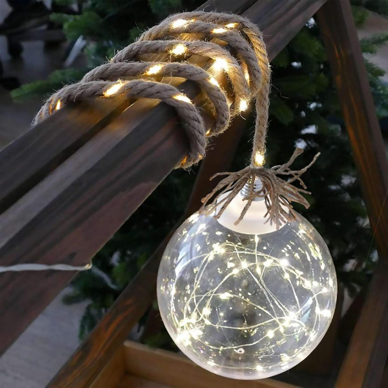 Dekorácia MagicHome Vianoce Balldeco, guľa na lane, 50 mLED teplá biela, 3xAA, I