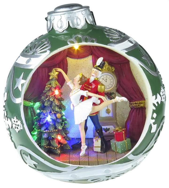 MagicHome Vianočná dekorácia Balet v guli,  farebná LED s melódiami, 26,50 cm