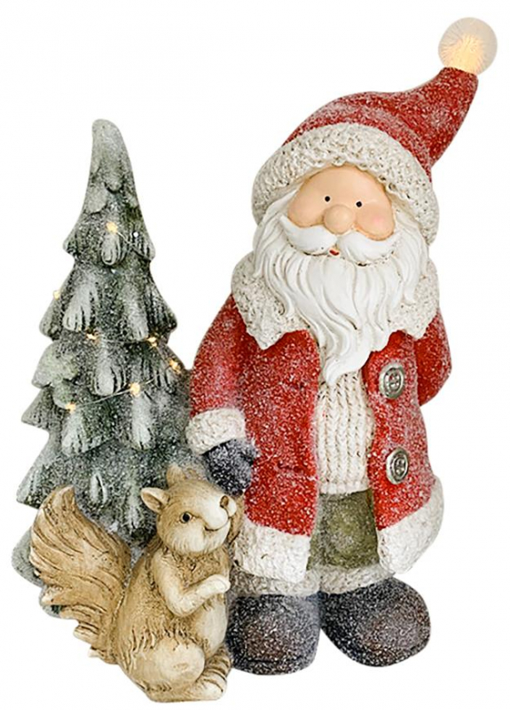 MagicHome Dekorácia Vianočný Santa s veveričkou a stromčekom, 35,50x20x46 cm