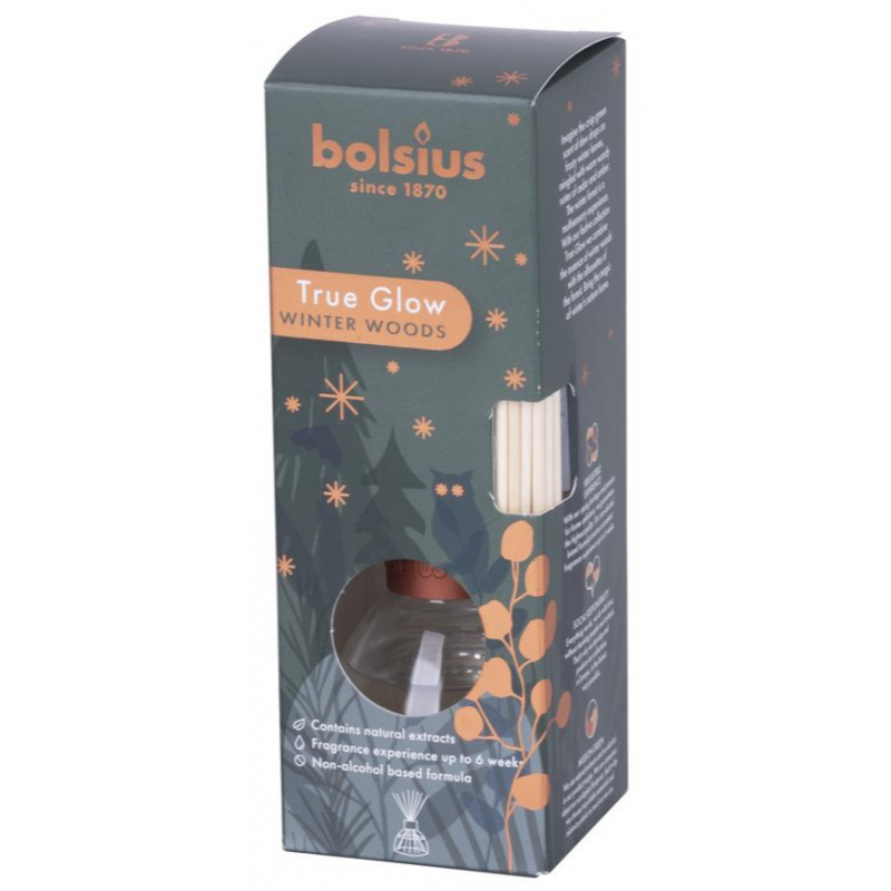 Difúzer Bolsius True Glow, rastlinný vosk, vôňa zimnej dreviny, 45 ml