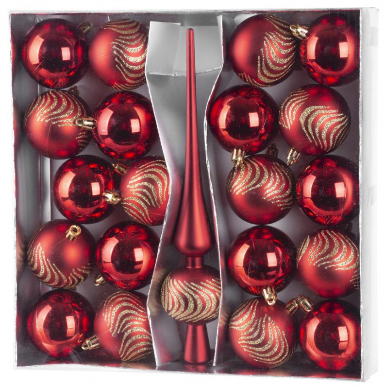 Vianočné gule MagicHome sada 21 ks, 6 cm, červené