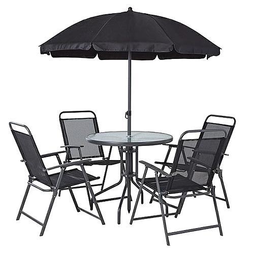 Set záhradný LETICIA GREY, stôl 85x71 cm, 4x stolič. 74x53x91 cm, dáždnik 180 cm