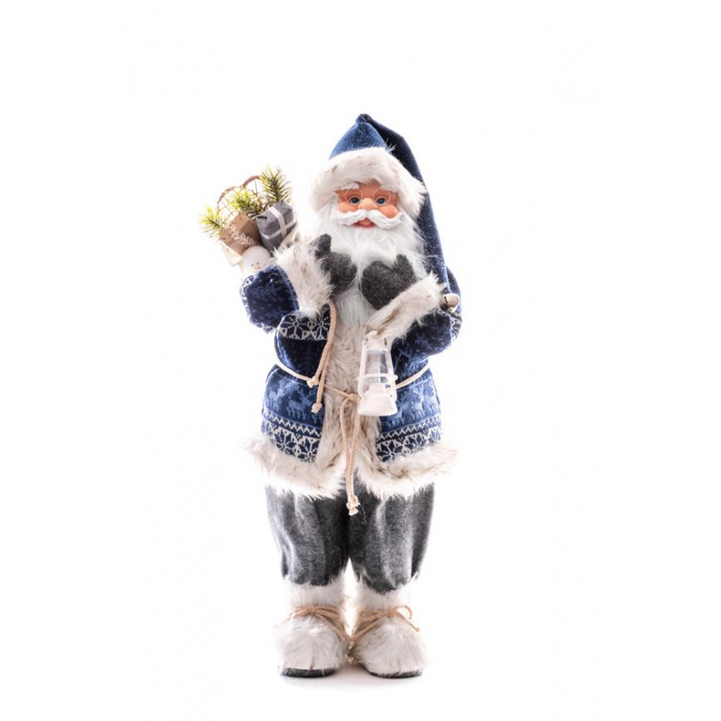 Dekorácia MagicHome Vianoce, Santa s batohom a lampášom, 46 cm
