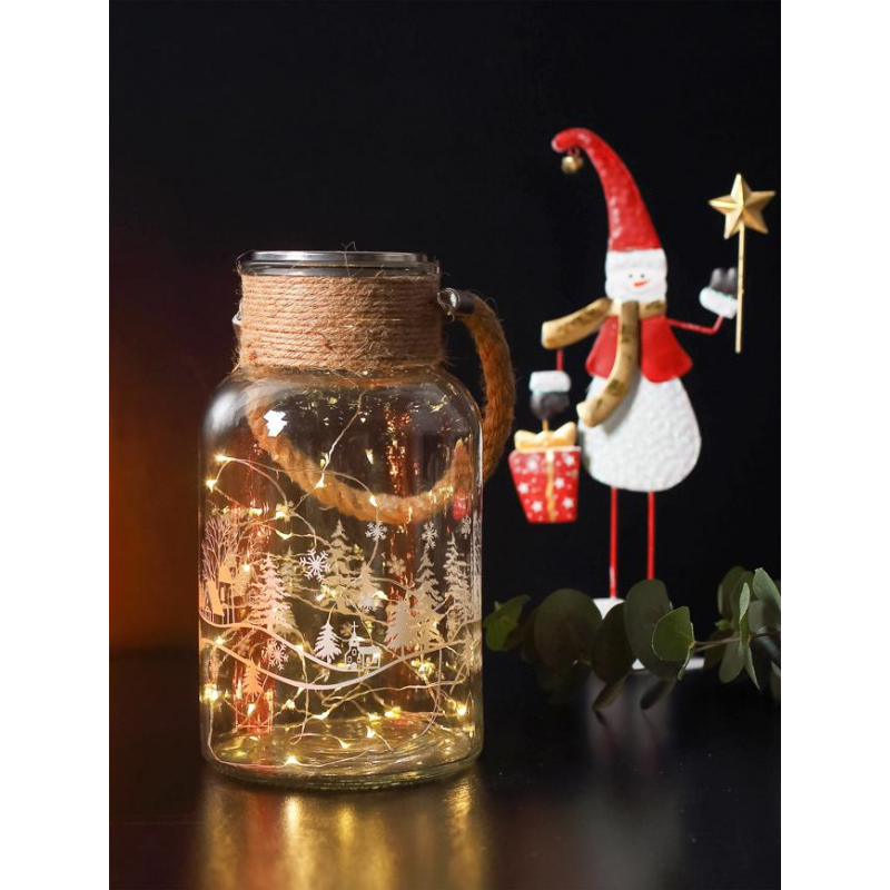 Dekorácia MagicHome, Sklenená dóza, 30 LED teplá biela, 3xAAA, IP44, 13x23,50 cm