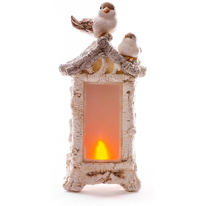Dekorácia MagicHome Vianoce, Vtáci na kozube, 12 LED, 3xAAA,keramika, 21x15x44cm