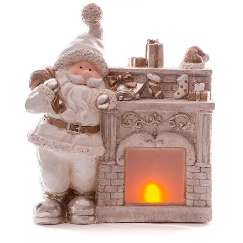 Dekorácia MagicHome Vianoce, Santa pri krbe, 12 LED, 3xAAA, keramika, 38x16x44 c