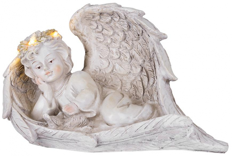 Dekorácia MagicHome, Anjel v krídlach, polyresin, na hrob, solar, 24,5x12,5x14,5