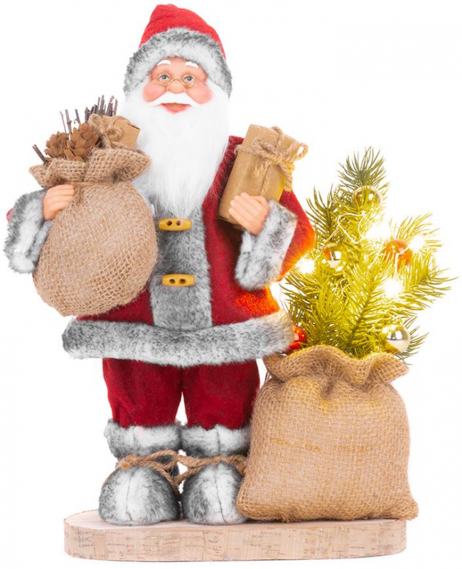 Dekorácia MagicHome Vianoce, Santa s taškou a stromčekom, LED, 30 cm