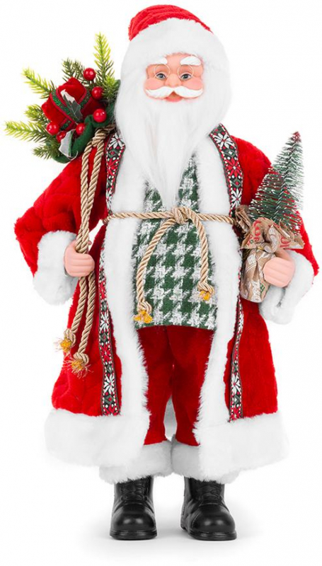 Dekorácia MagicHome Vianoce, Santa s taškou s darčekmi a stromčekom, 46 cm