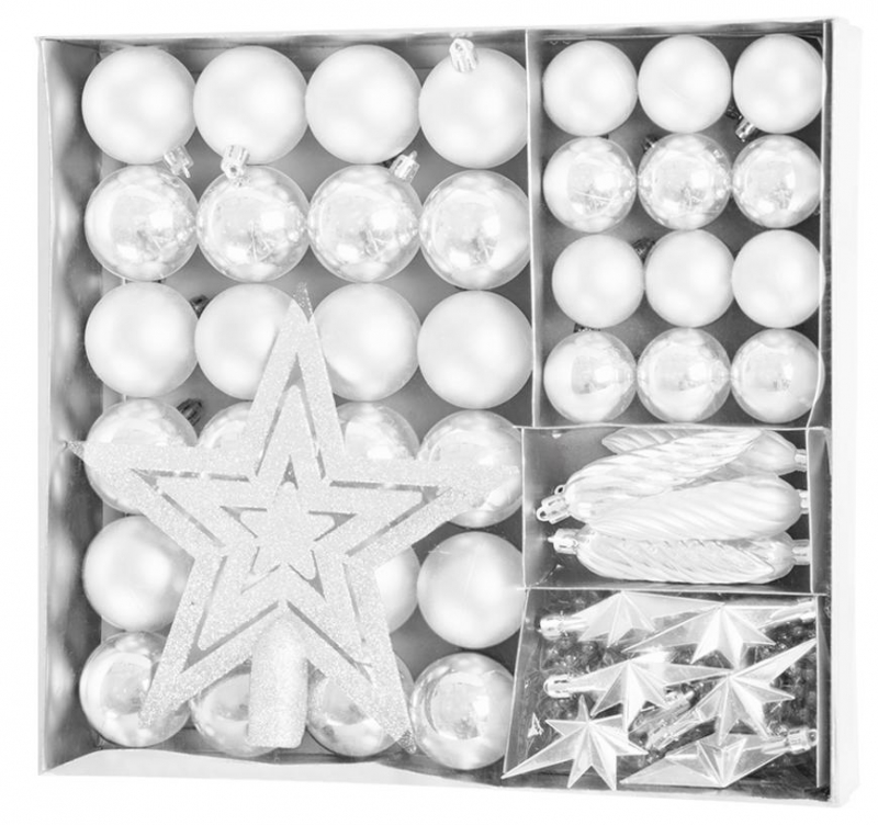 Gule MagicHome Vianoce, sada, 50 ks, 4-5 cm, biele, hviezda, girlanda, šiška