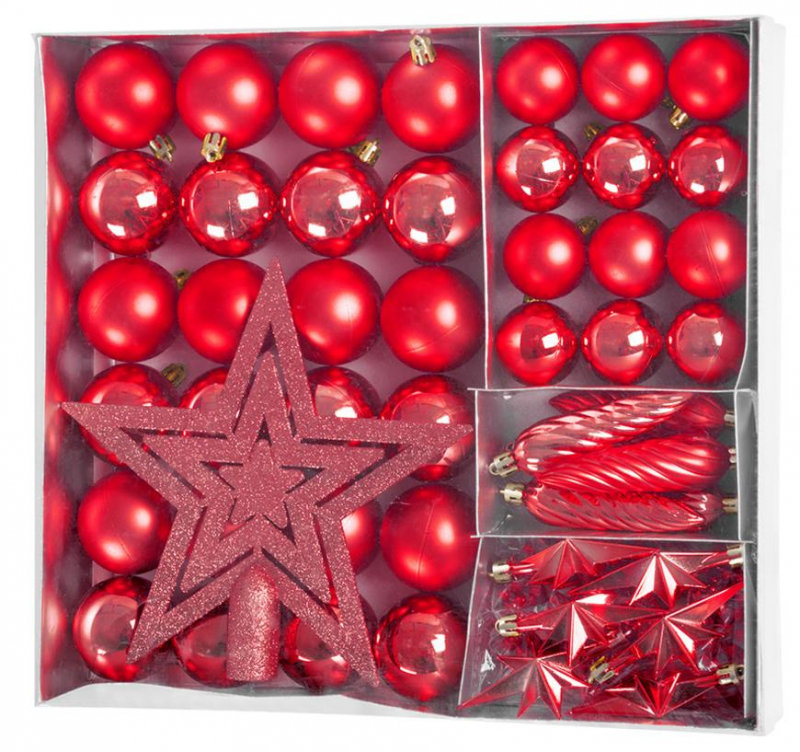 Gule MagicHome Vianoce, sada, 50 ks, 4-5 cm, červené, hviezda, girlanda, šiška