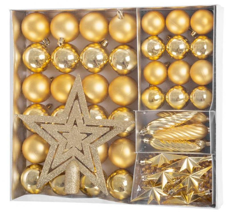 Gule MagicHome Vianoce, sada, 50 ks, 4-5 cm, zlaté, hviezda, girlanda, šiška
